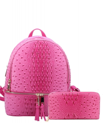 Ostrich Croc 2-in-1 Backpack OS1062W FUCHSIA